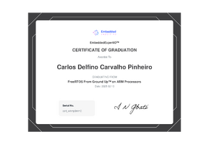 Certificate Of Completion For Freertos From Ground Up On Arm Processors