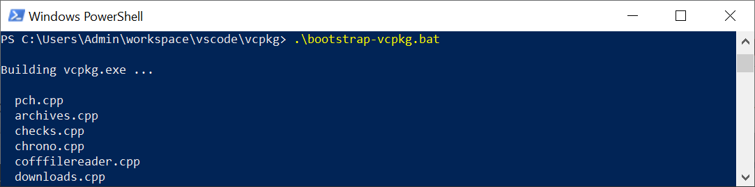 Inicio da execução do VCPkg Bootstrap