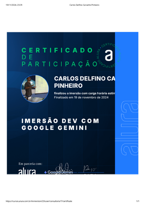 Certificado Alura Imersao Dev Gemini Carlos Delfino Carvalho Pinheiro