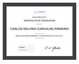 Certificate Of Completion For Modern Bare Metal Embedded C Programming From Ground Up