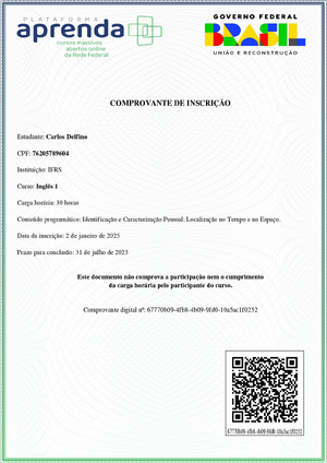 Ingles 1 Comprovante De Inscricao 1926248 Curso De Ingles Aprenda Mais